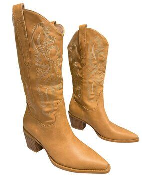 New Billini Danilo Camel Casual Pointed-Toe Slip-On Cowboy Boots Size 8